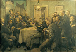 Et møde i foreningen Bogstaveligheden 1. marts 1882.