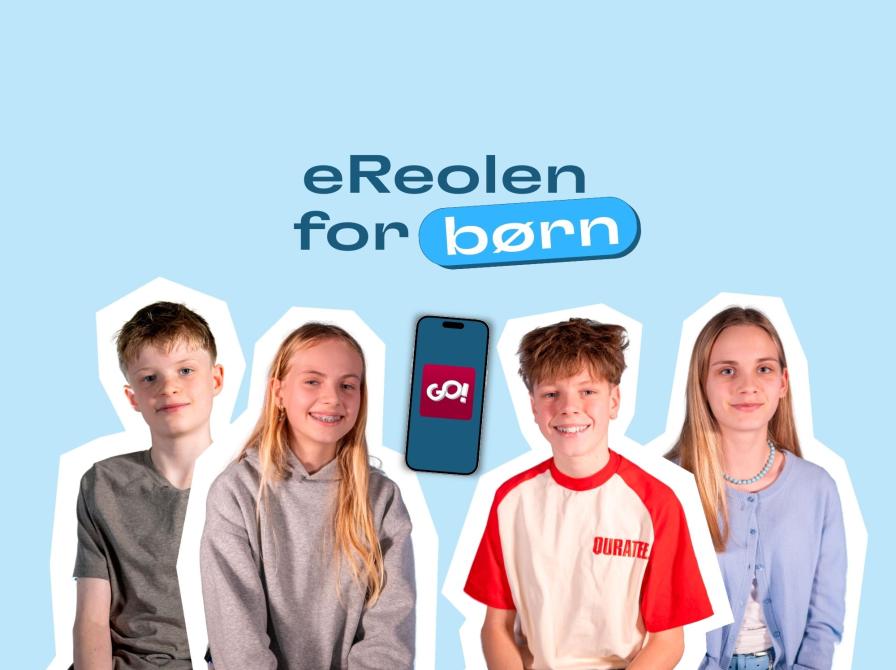 4 børn og et logo for eReolenGO!
